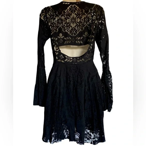 Free People Lover’s Folk Song Black Lace Mini Dress - Picture 3 of 6